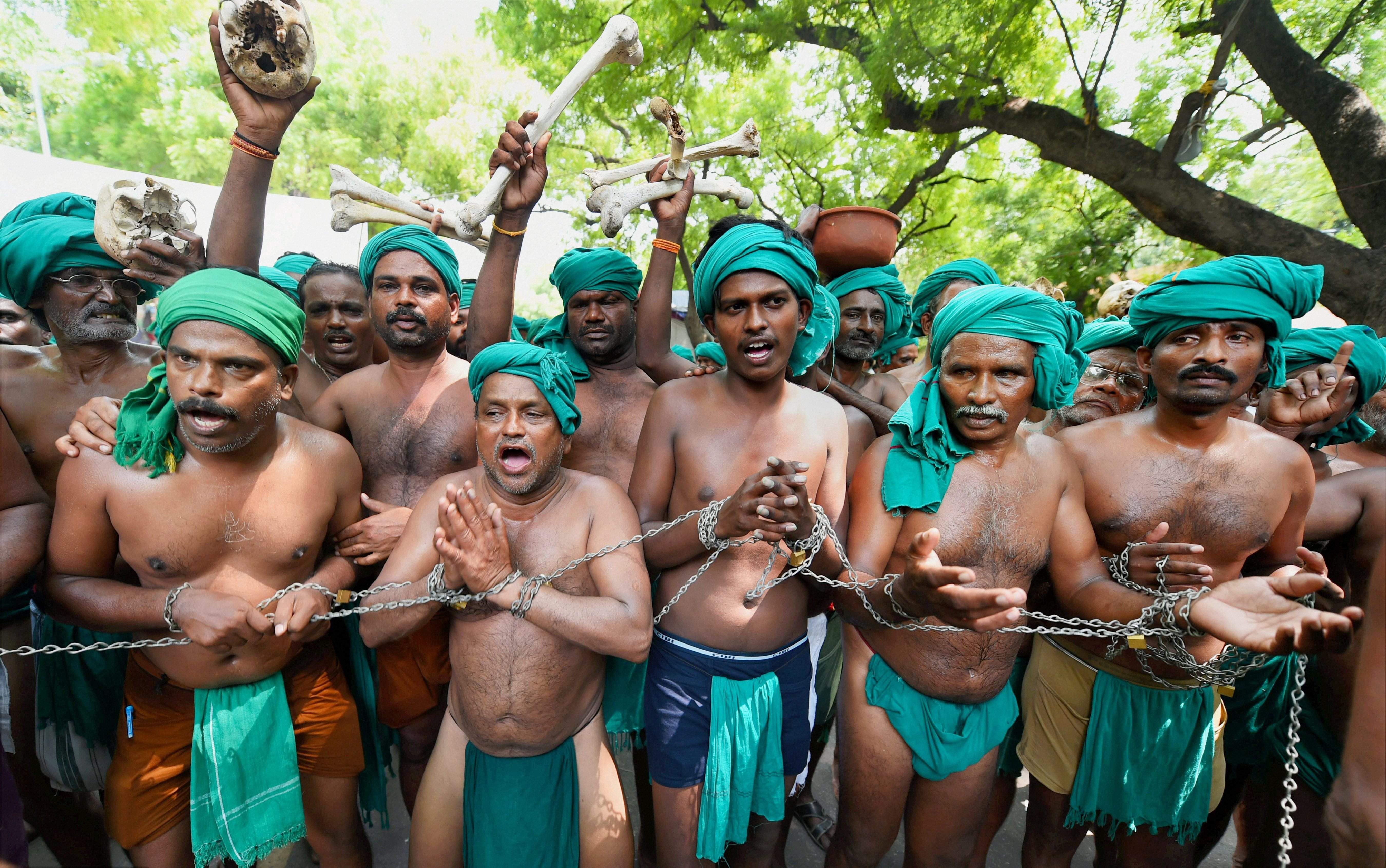 Farmers from Tamil Nadu protesting in Jantar Mantar. Credit: PTI